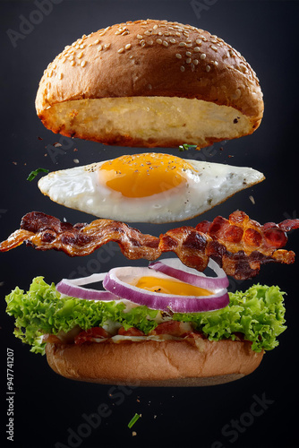 Flying Burger Aligned Next to Studio Background