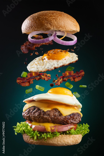 Flying Burger Aligned Next to Studio Background