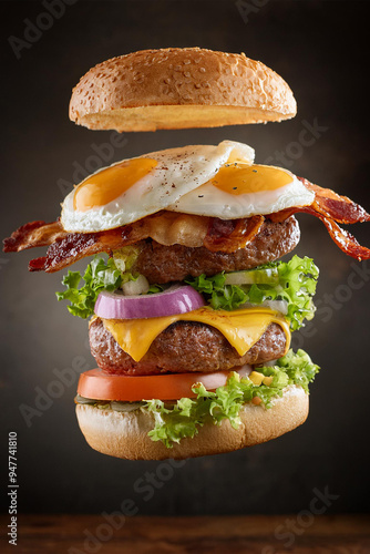 Flying Burger Aligned Next to Studio Background