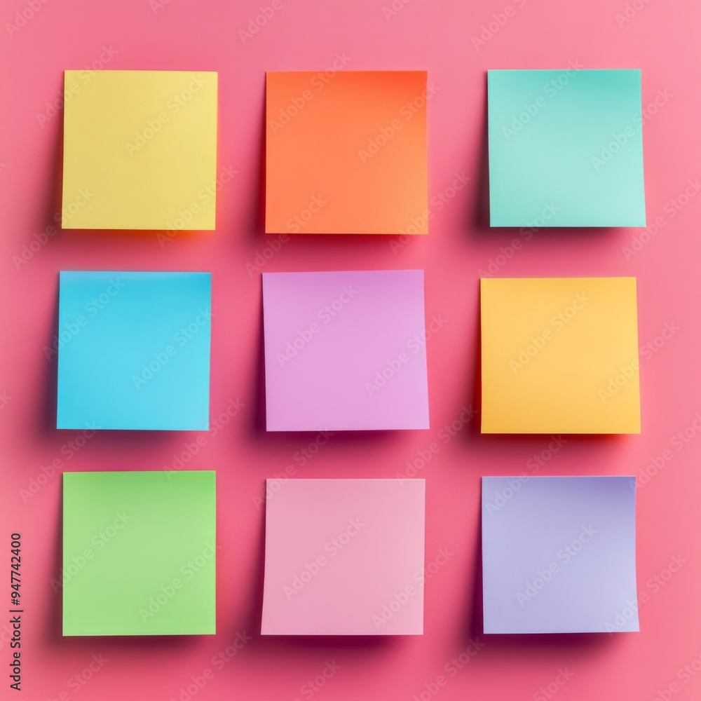 An artistic and colorful collection of sticky notes, arranged on a bright and vibrant background An artistic and colorful collection of sticky notes, arranged on a bright and vibrant background