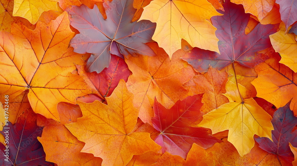 Close-up of the surface texture of red and yellow autumn maple leaves. Macro. Top view. Close-up of the surface texture of red and yellow autumn maple leaves. Macro. Top view.