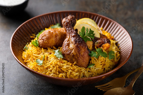 Chicken Biriyani Served on a Plate