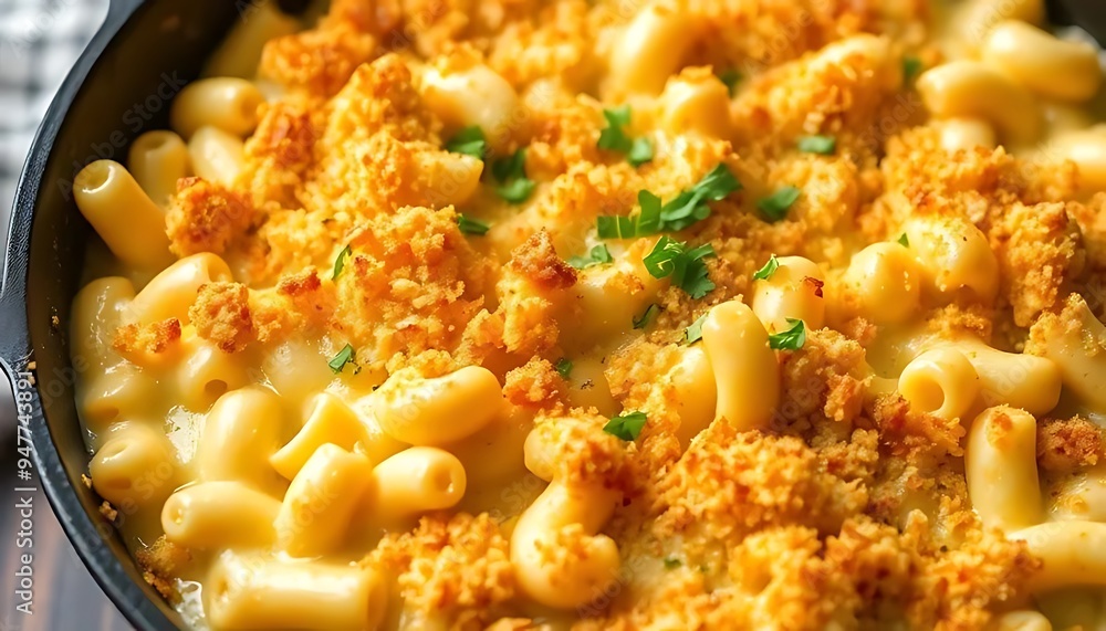 Close up of Creamy Mac and Cheese with Crunchy Topping Close up of Creamy Mac and Cheese with Crunchy Topping