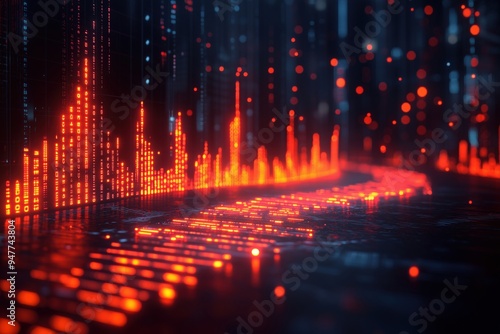 Wallpaper Mural Dynamic financial analysis board displaying stock market trends, economic indicators, and investment strategies, set against a futuristic background with glowing data streams and market charts, No Torontodigital.ca