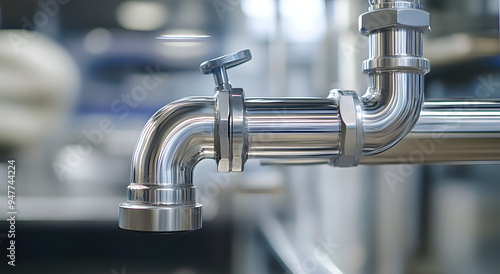 Close-up of a Stainless Steel Pipe Connecting to a Sink Drain, Ideal for Plumbing and Maintenance Themes 