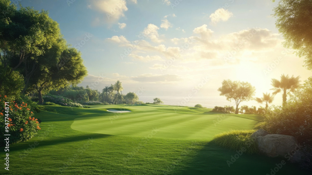 The beautiful golf course with morning sunshine. The beautiful golf course with morning sunshine.