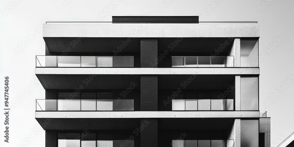 Obraz premium Modern building with balconies and windows.