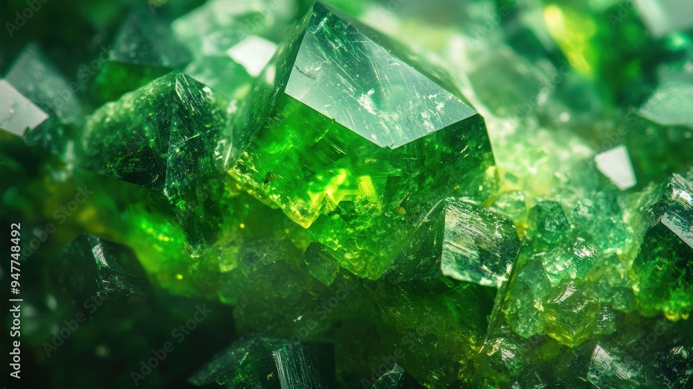 Detailed view of tsavorite garnet showcasing rich green hues and sharp facets Detailed view of tsavorite garnet showcasing rich green hues and sharp facets