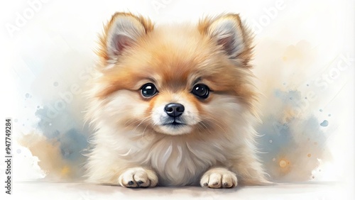 Adorable pomeranian puppy in a watercolor style