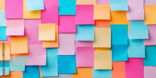 A colorful arrangement of sticky notes for generating creative ideas and planning