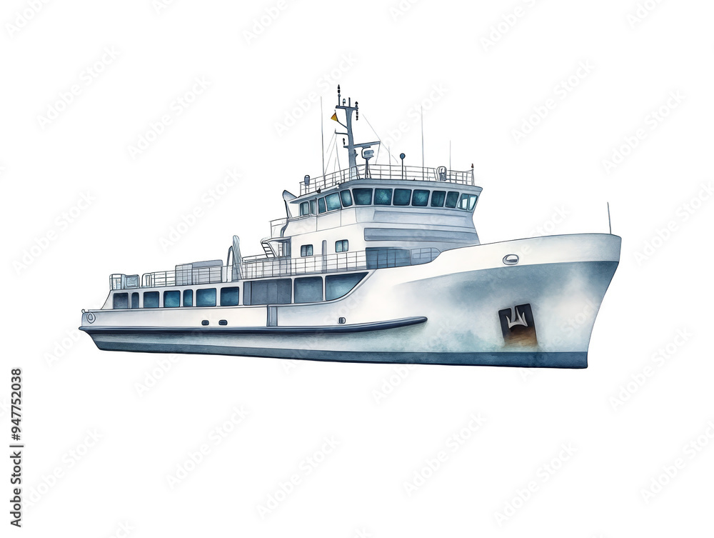 Naklejka premium White Passenger Ship with Black Trim Sailing on Water