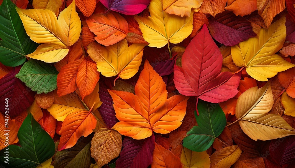 Close-up of a pile of colorful autumn leaves