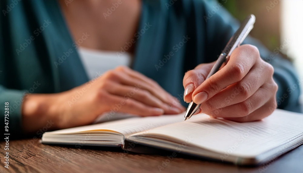 Close-up of a woman’s hands writing in a journal Close-up of a woman’s hands writing in a journal