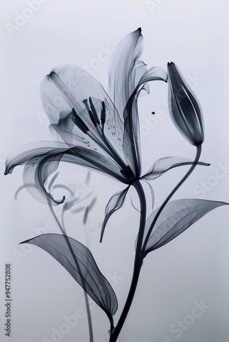X-ray style image of delicate lilies, showcasing detailed floral structure
