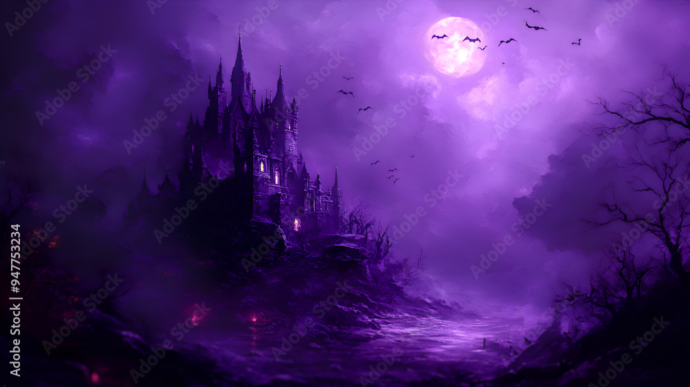 Halloween background with castle and bats at night. Happy Halloween background. Halloween background with castle and bats at night. Happy Halloween background.