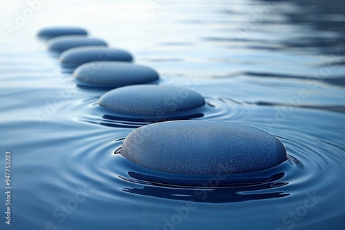 Tranquil Stepping Stones in Calm Water Creating a Serene Pathway, Ideal for Concepts of Balance, Peace, Meditation, and Mindfulness
