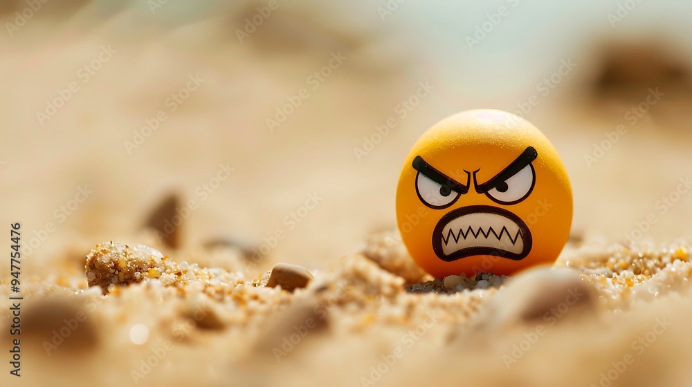Angry emoji against a backdrop of hard sandy