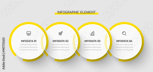 Business Infographic Template Presentation Circle Label with Yellow Color 4 Options and Icons