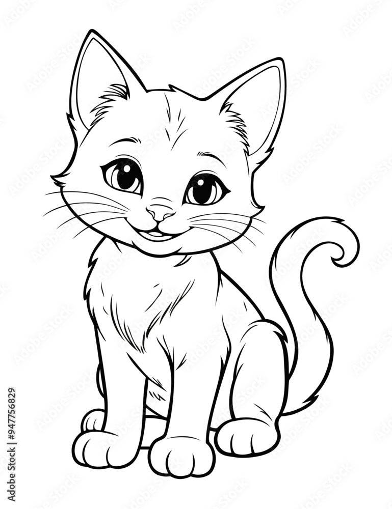 Fototapeta premium coloring book page on a white background with a cat smile