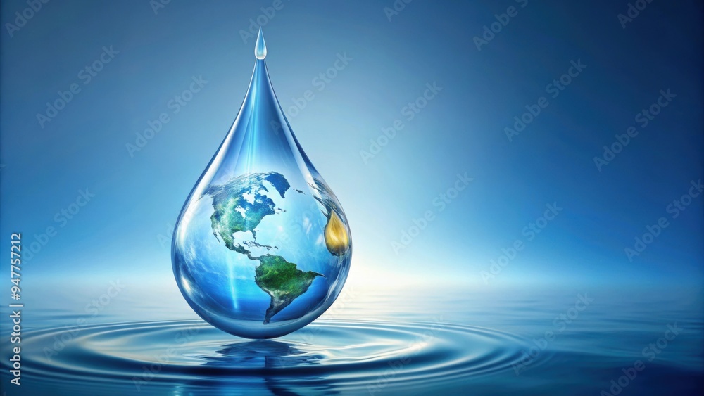 Fototapeta premium Clean water drop in shape of world symbolizing World Water Day, world, clean, water, drop, fresh, environment