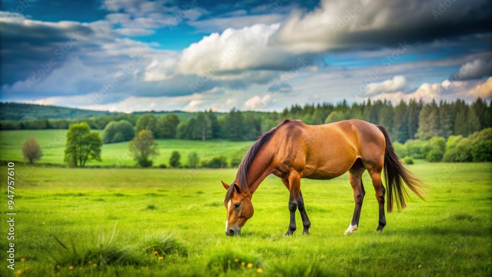 Horse grazing in a lush green field, horse, field, nature, animal, mammal, pasture, grass, peaceful, outdoors, farm Horse grazing in a lush green field, horse, field, nature, animal, mammal, pasture, grass, peaceful, outdoors, farm