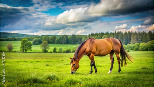 Horse grazing in a lush green field, horse, field, nature, animal, mammal, pasture, grass, peaceful, outdoors, farm