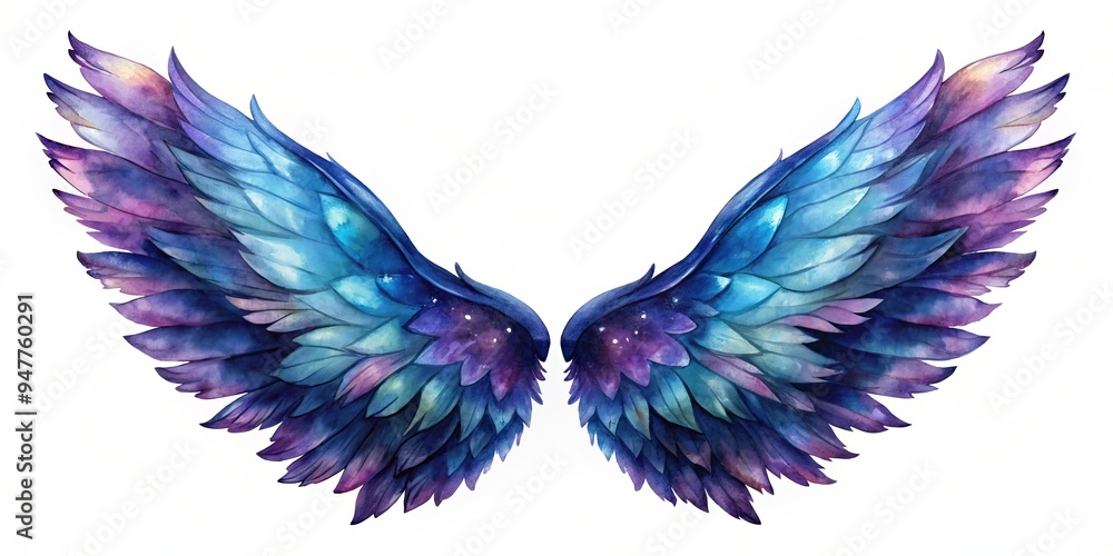 Obraz premium Beautiful and magical watercolor wings in dark blue and violet hues