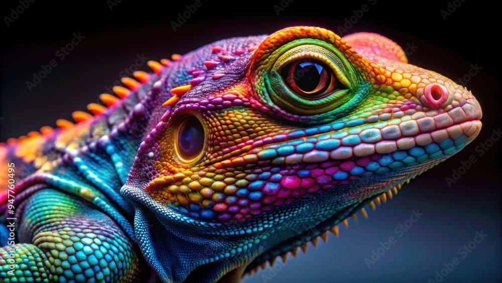Obraz premium Color-changing lizard with vibrant hues and patterns, lizard, reptile, amazing, colors, vibrant, camouflage, nature, wildlife