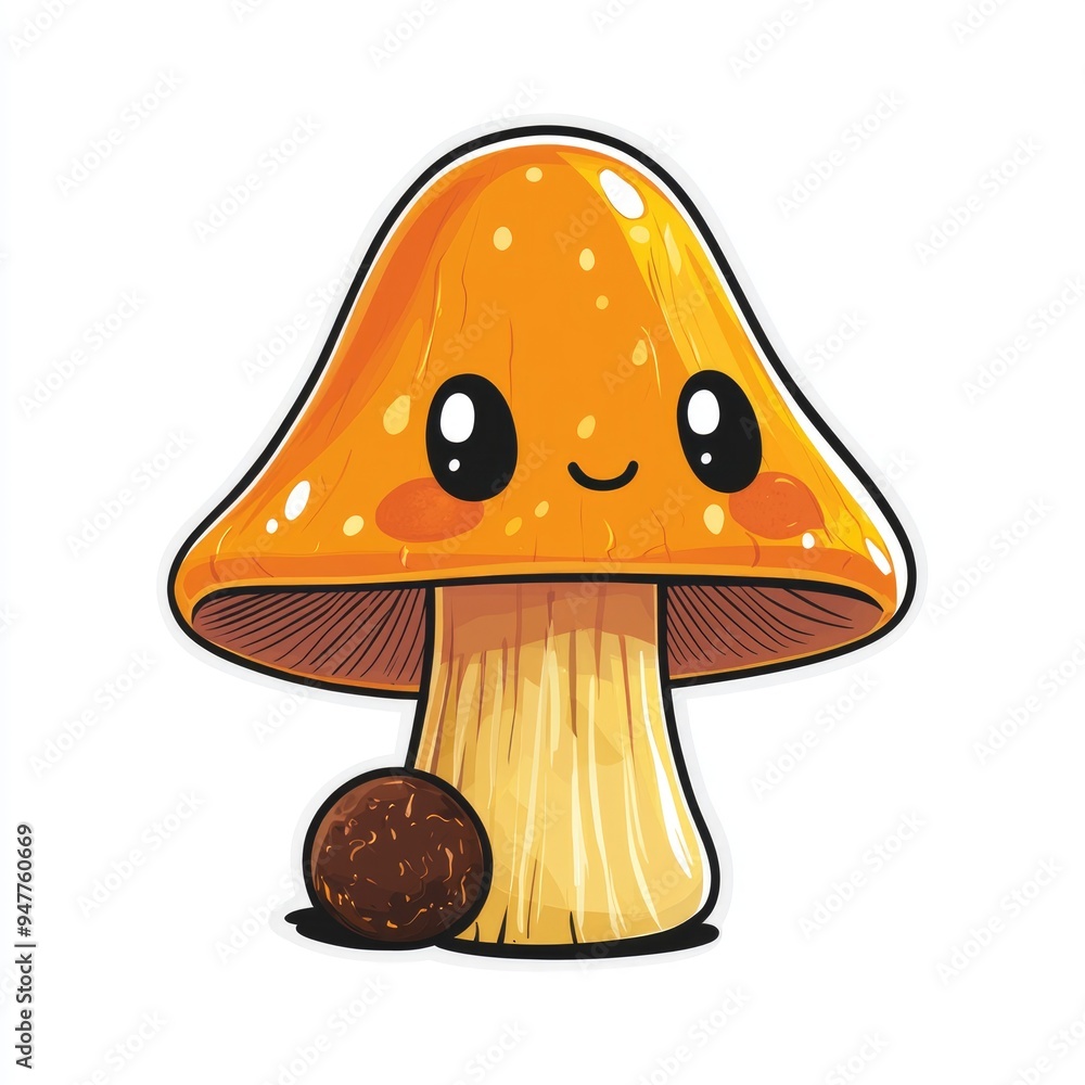 Cute Cartoon Mushroom Character with Smiling Face Cute Cartoon Mushroom Character with Smiling Face