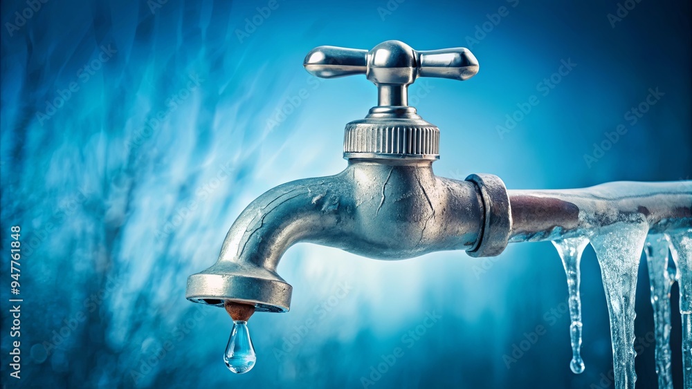 Icicle encased faucet representing frozen household plumbing Icicle encased faucet representing frozen household plumbing