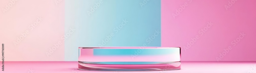 Obraz premium High-end glass podium, precise symmetry, luxury minimalism, flat design illustration