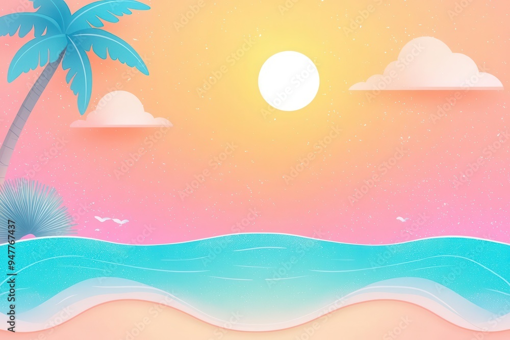 Paper cut style beach sunset background with palm tree, ocean and clouds. Paper cut style beach sunset background with palm tree, ocean and clouds.