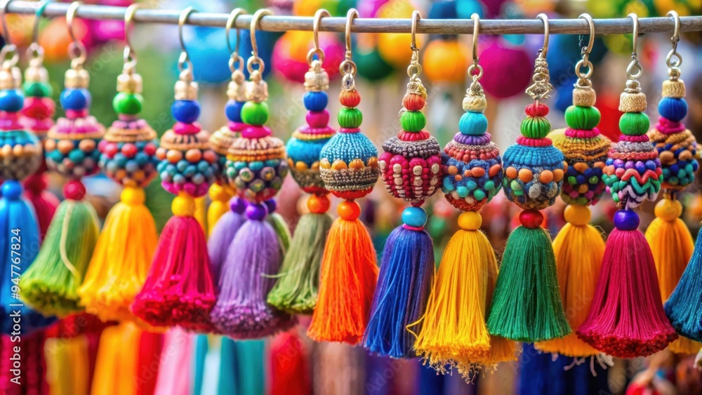 Colorful handmade thread earrings sold at the fair, fashion, accessories, jewelry, vibrant, handmade, craft, thread Colorful handmade thread earrings sold at the fair, fashion, accessories, jewelry, vibrant, handmade, craft, thread