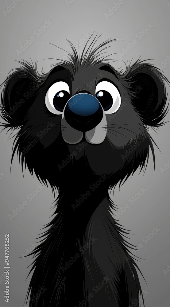 Cute Cartoon Black Bear with Big Eyes Looking Up Cute Cartoon Black Bear with Big Eyes Looking Up