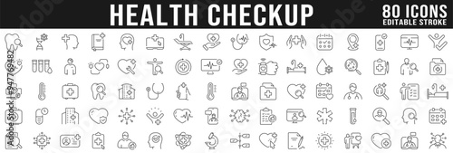 Wallpaper Mural Health checkup line icon big set. Medical care patient diagnosis icon collection. Editable strokes Torontodigital.ca