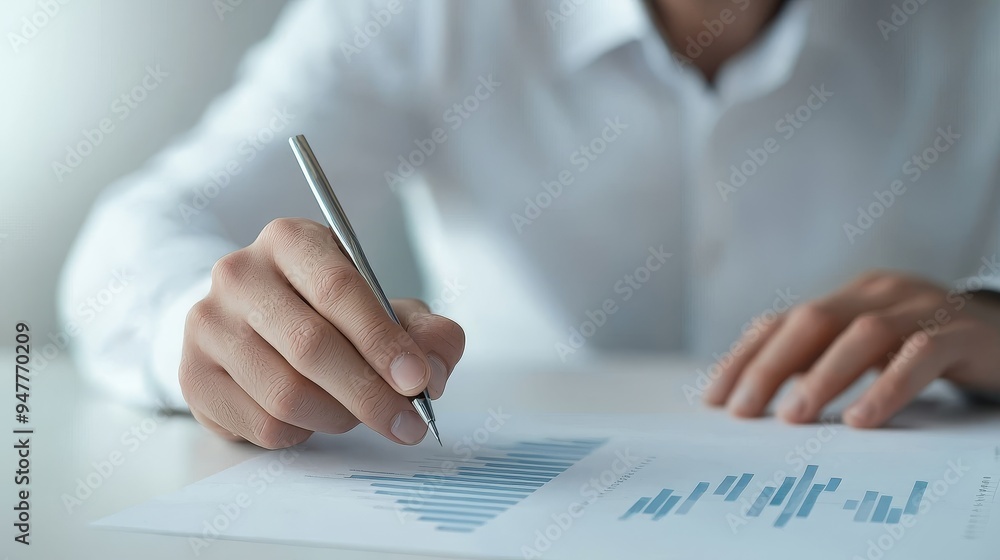Professional person analyzing graphs, minimalist background, clear focus on data, Watercolor style Professional person analyzing graphs, minimalist background, clear focus on data, Watercolor style