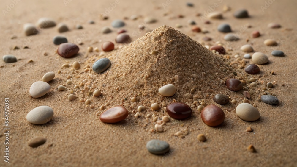 Isolated sand scatter with pebbles, side view Isolated sand scatter with pebbles, side view