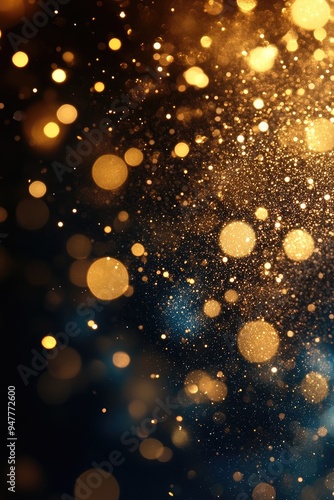 Abstract gold glitter on black. Perfect for celebratory backgrounds, adding a touch of festive magic.