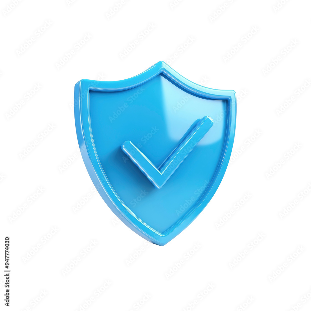 Blue Shield with Check Mark Icon - 3D Rendering Blue Shield with Check Mark Icon - 3D Rendering