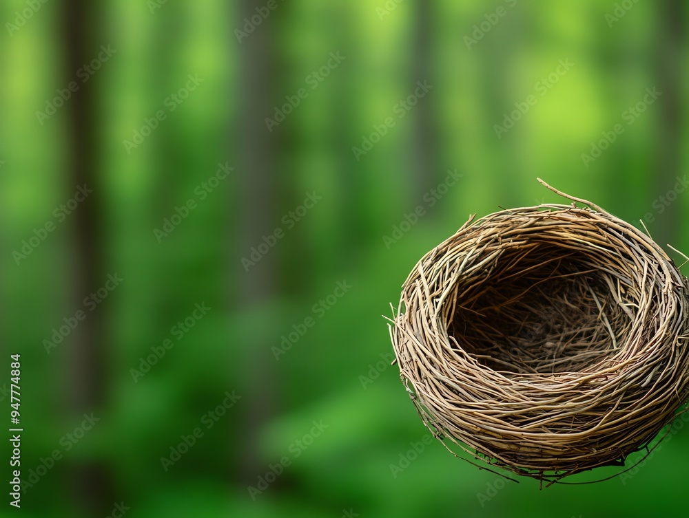 Empty bird's nest in a forest setting. Empty bird's nest in a forest setting.