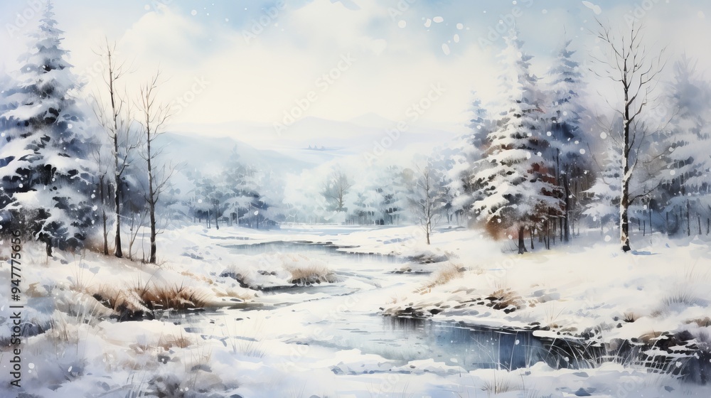 winter season 22 December to 22 March Style Watercolor Generative AI winter season 22 December to 22 March Style Watercolor Generative AI