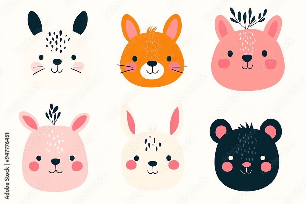 Cute cartoon animal faces for kids design. Cute cartoon animal faces for kids design.