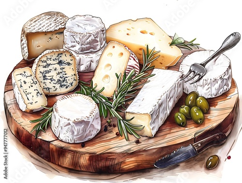 goat cheese board sketch, snack, clip art, illustration, food