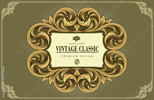 luxury vintage symmetry ornament frame antique baroque style decoration for product design, labels, stickers, merchandise, posters, and for your company or brand