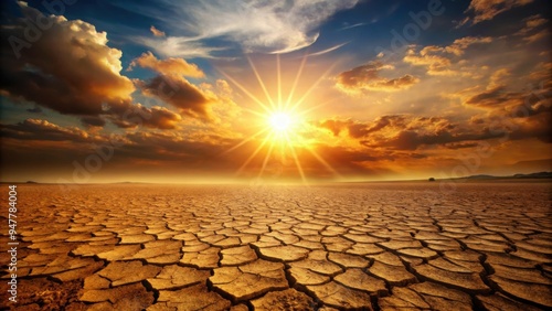 Sun burning overhead illuminating a dry, arid landscape, sun, burning, hot, overhead, landscape, dry, arid, desert, sky, intense