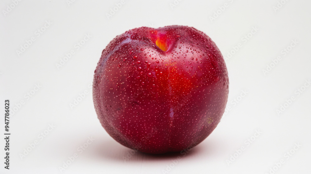 A whole red plum isolated on a white background A whole red plum isolated on a white background