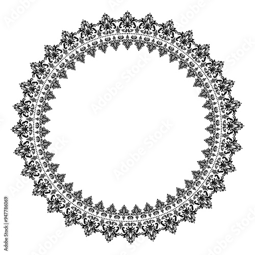 Damask black Round circular round ornament floral Abstract pattern, Classic Victorian traditional style, Mandala, Moroccan frame, Floral frames, Antique, Vintage Design