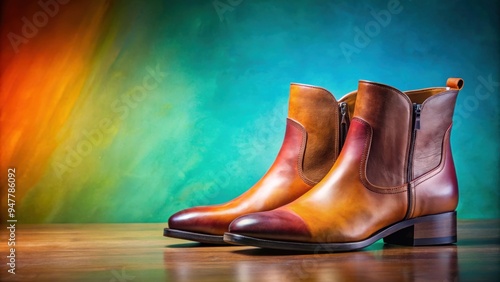 Premium calfskin boots on colorful background, boots, footwear, luxury, fashion, style, calf leather, stylish, high-end