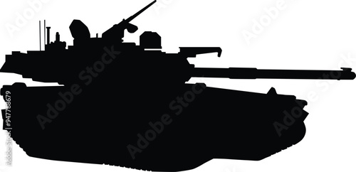 Military tank high detailed silhouette illustration isolated on white
