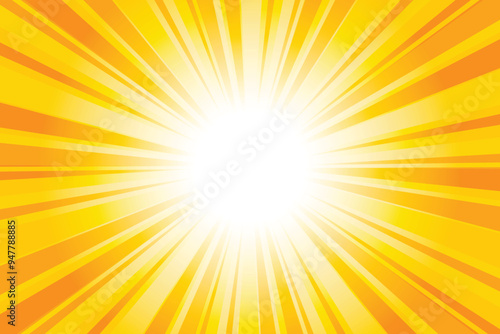 Abstract yellow sun rays background. Honey yellow sunburst background with glowing light rays. Bright rays background for summer themes, energy concepts and vibrant designs.